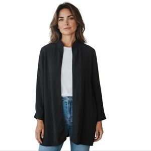 Eileen Fisher Textured Rayon Silk Open Front Coat